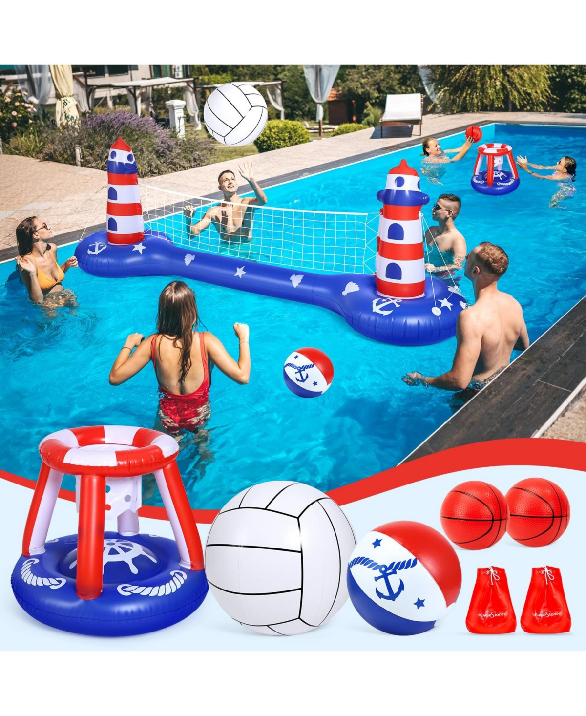 Gnuadz Pool Volleyball Basketball Hoop Inflatable Floats Water Games