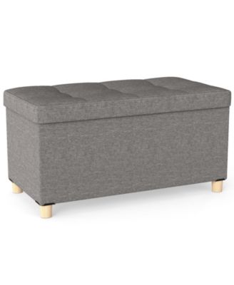 30-Inch Storage Ottoman Bench with Tray Top and Rubber Wood Legs