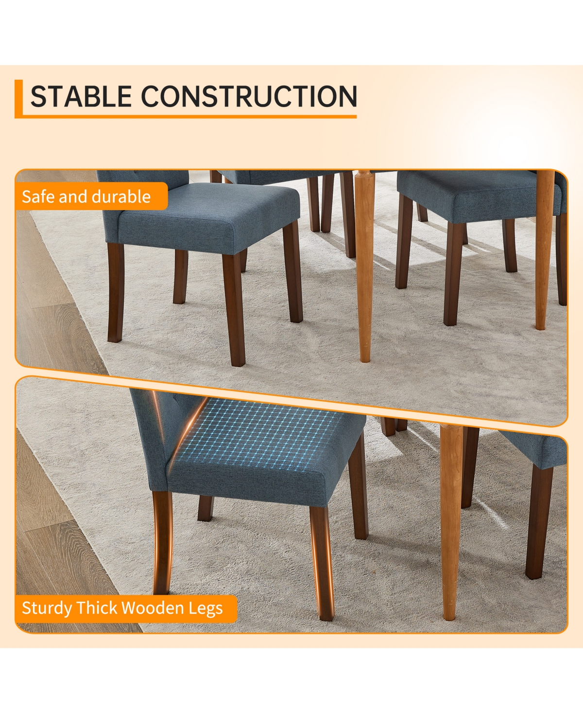 homfan Upholstered Parsons Dining Chairs Set of 2, Linen Fabric, Sturdy Wood Legs, Modern Kitchen Side Chairs