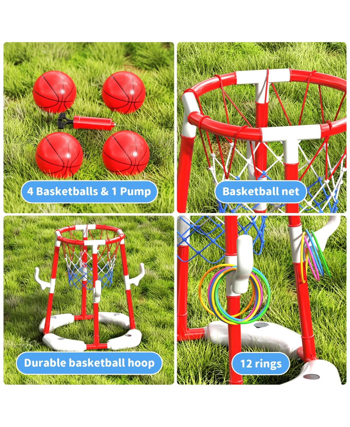 Gnuadz 2 In1 Pool Basketball Hoop Floating Set Balls Rings Pump Swimming Game