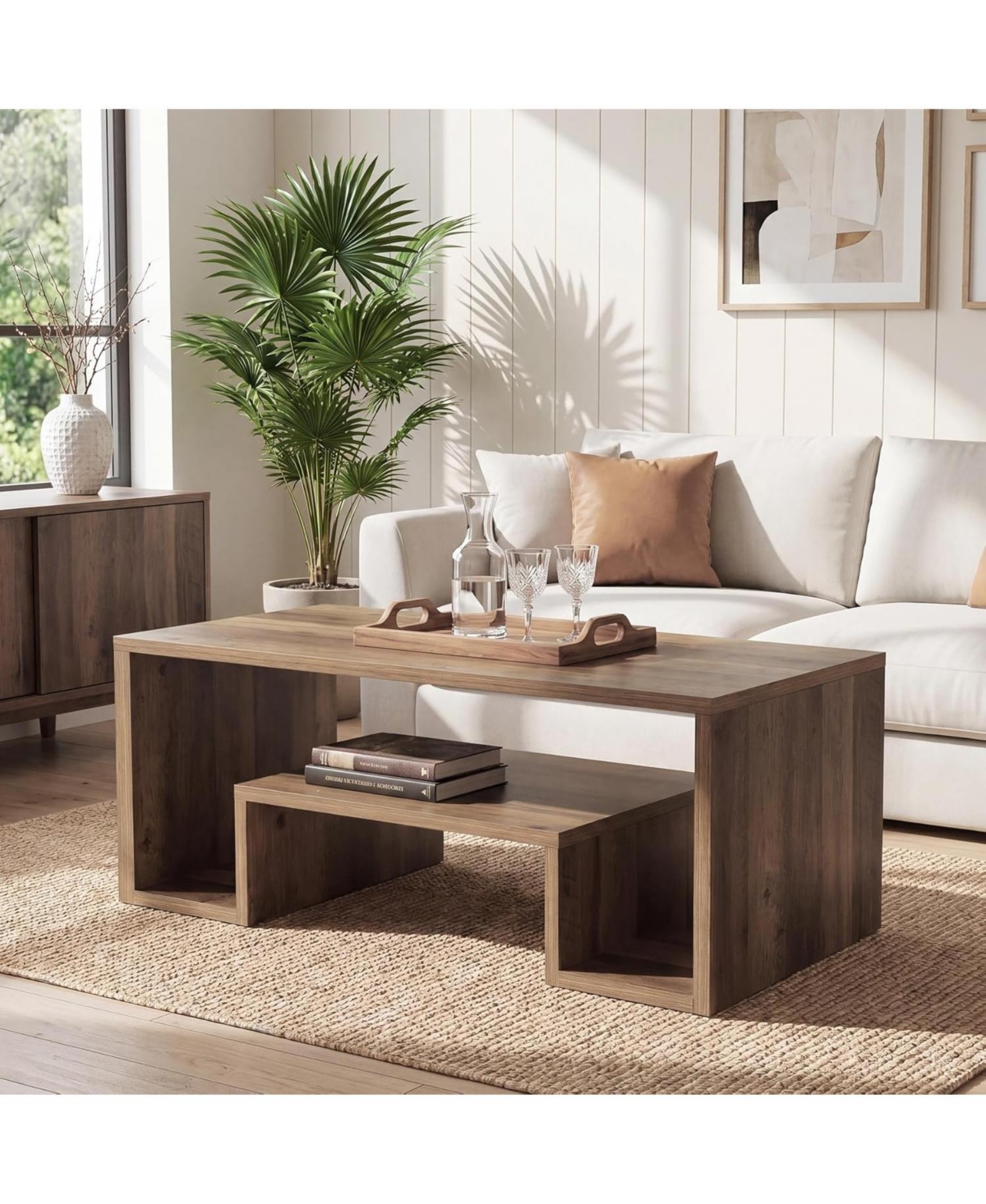 Tribesigns 47" Rectangle Coffee Table, 2-Tier Farmhouse Center Table with Storage for Living Room, Small Spaces