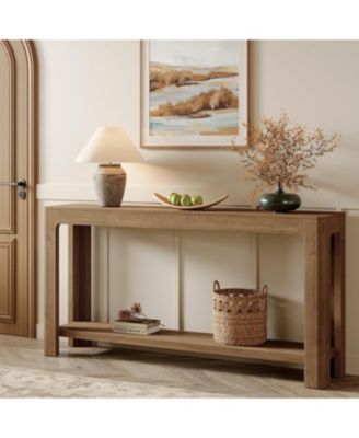 63 Inch Entryway Console Table, 2-Tier Farmhouse Narrow Sofa Table Behind Couch, Accent Entrance Console Furniture