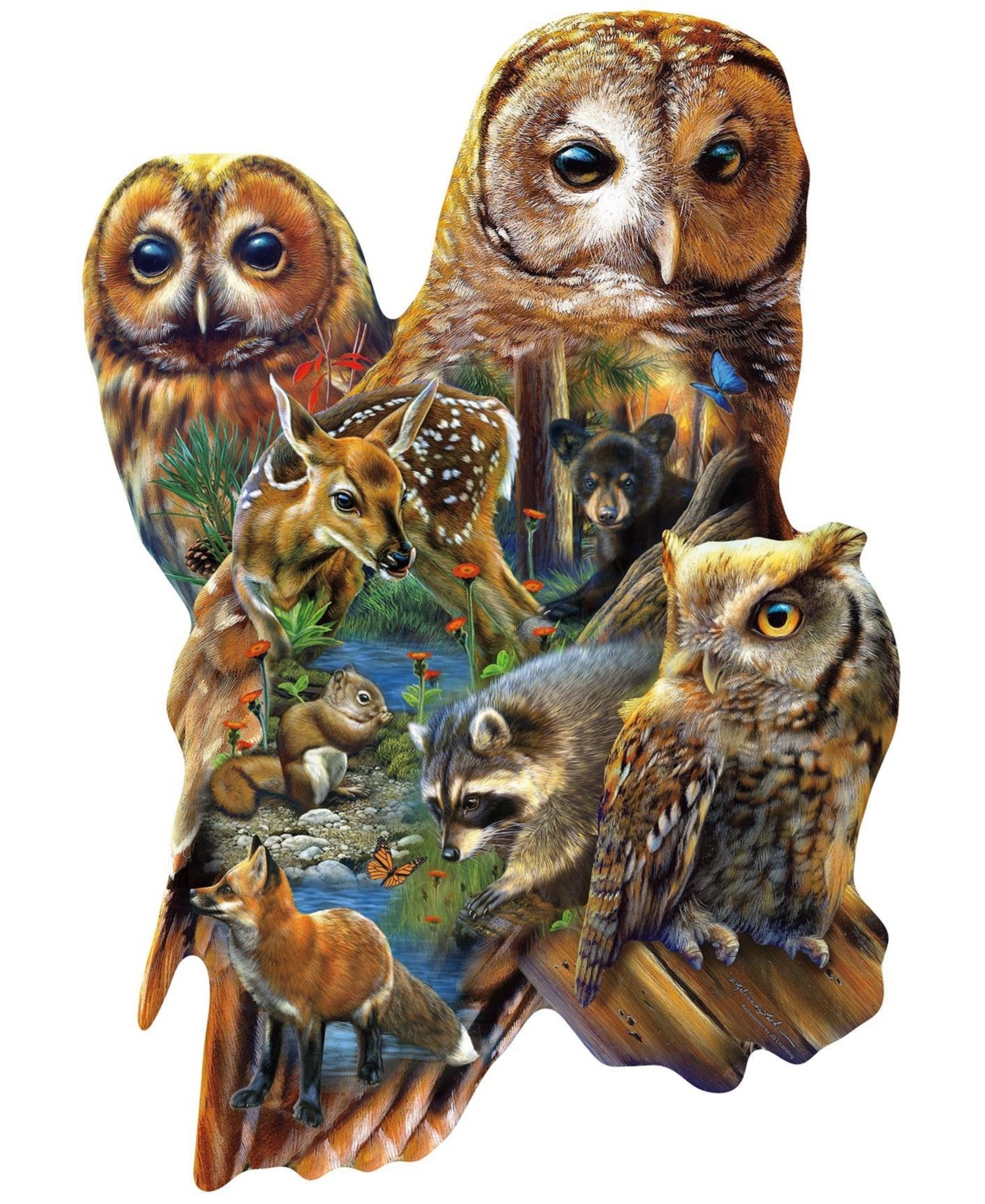 SunsOut Forest Owls 1000 piece Jigsaw Puzzle for Adults Special Shape