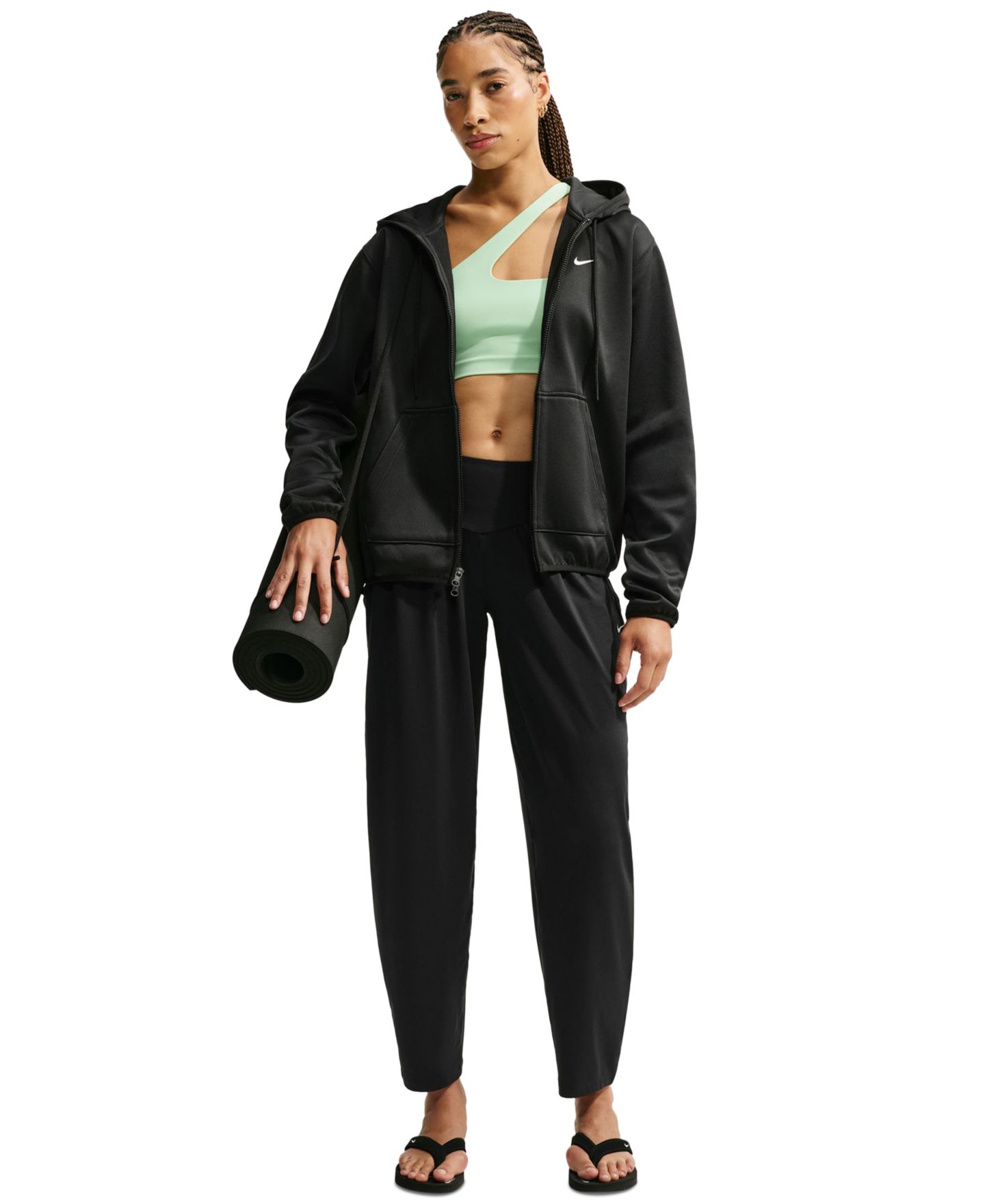 Женское худи Nike Studio Fleece Therma-FIT Full-Zip, цвет: Чёрный / Белый — фото 8