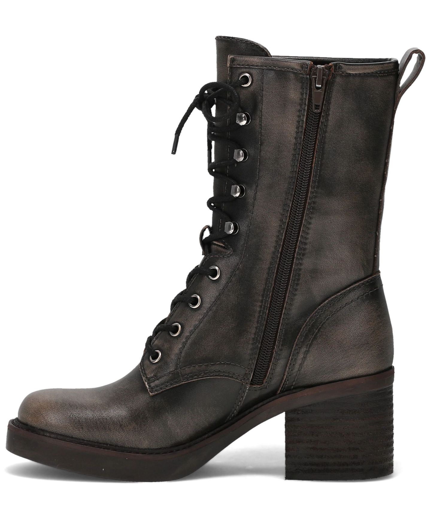 Женские ботинки Frye and Co. Fynn Block Heel Lace Up Combat Booties, цвет: Чёрный молочный — фото 5
