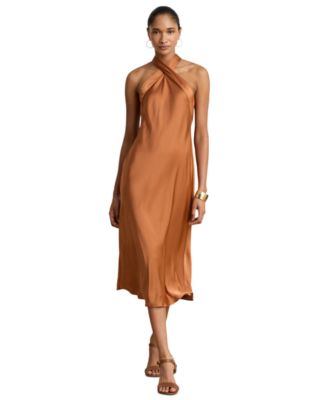 Women's Tie-Back Charmeuse Halter Cocktail Dress