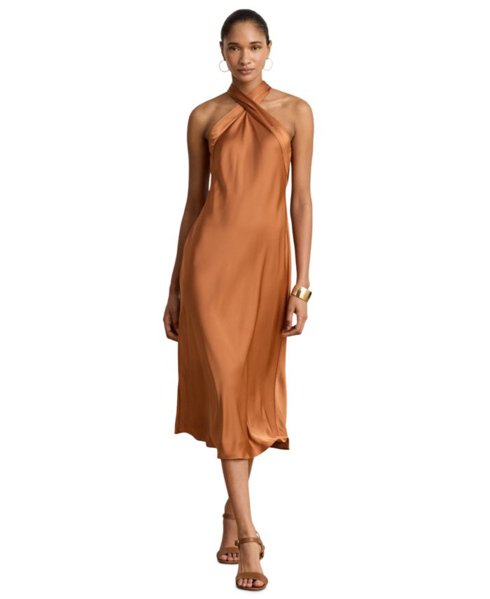 Lauren Ralph Lauren Women's Tie-Back Charmeuse Halter Cocktail Dress