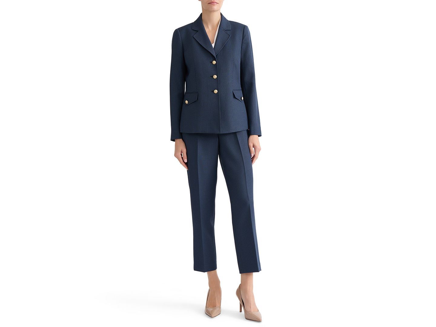 Женский пиджак Kasper Petite Mini-Check-Print Long-Sleeve Blazer, цвет: Синий ночной / Чёрный — фото 2