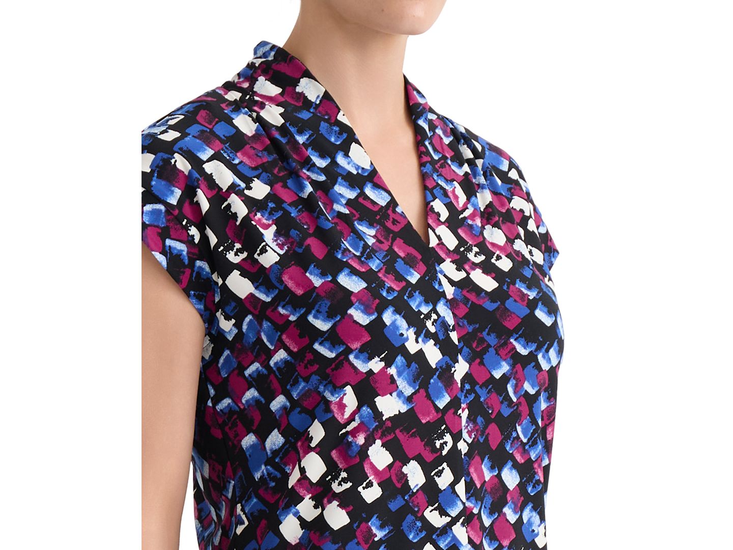 Женский топ Kasper Printed Funnel-Neck Short-Sleeve Top, цвет: Чёрный разноцветный — фото 7