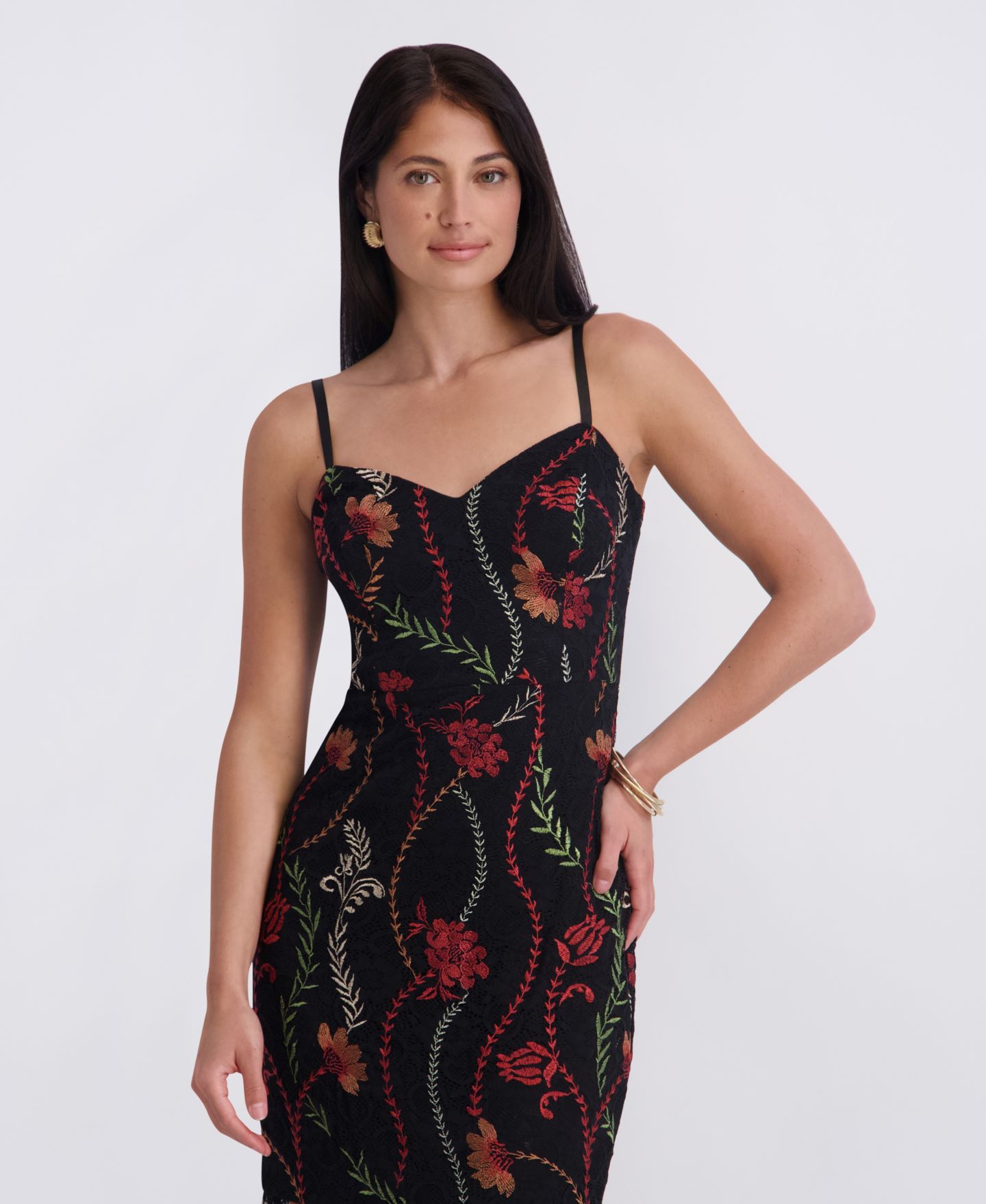Женское платье Siena Sweetheart Neck Embroidered Lace Midi, цвет: Чёрный разноцветный — фото 4