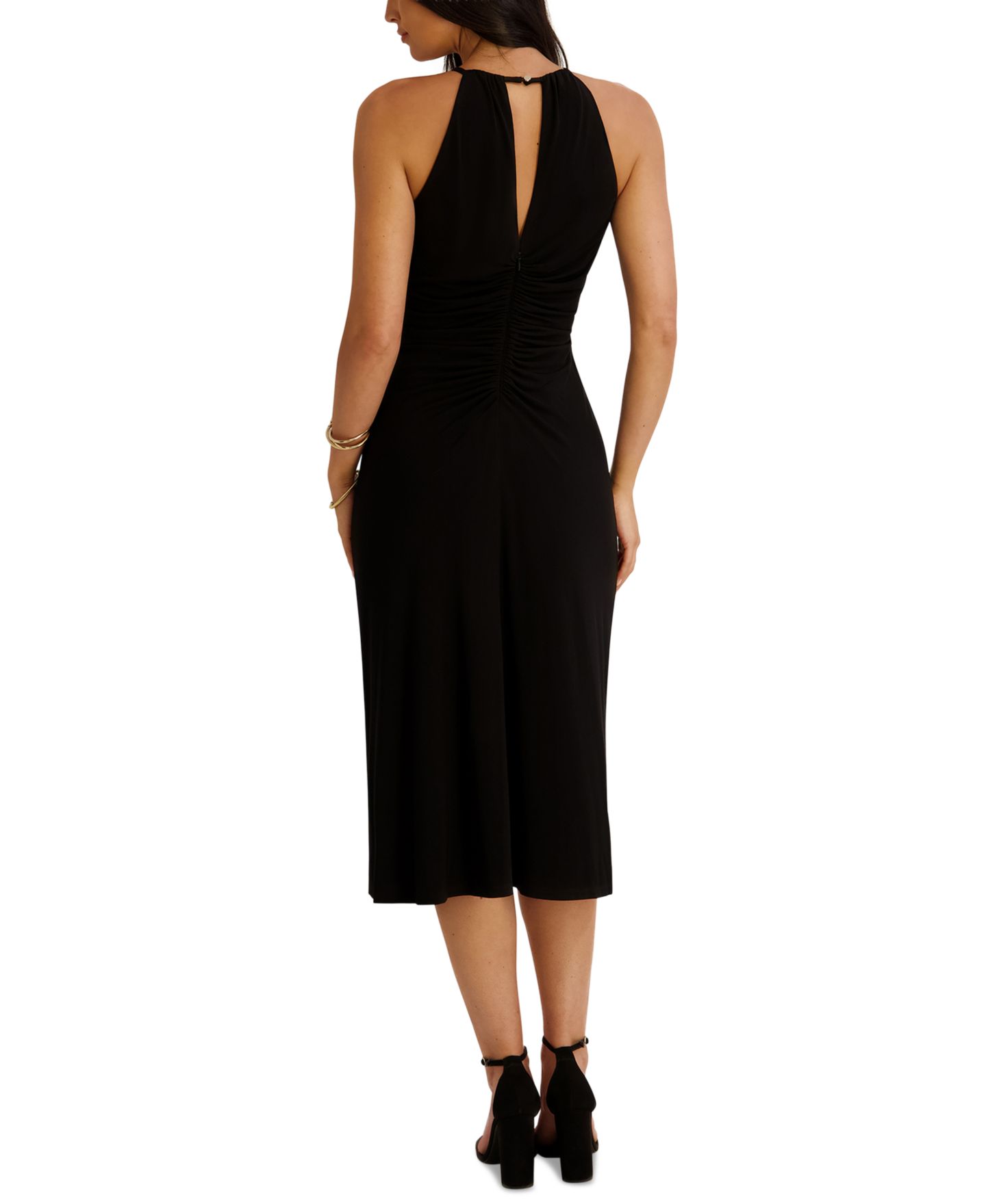 Женское платье Siena Ruched Halter V-Neck Midi, цвет: Чёрный — фото 5