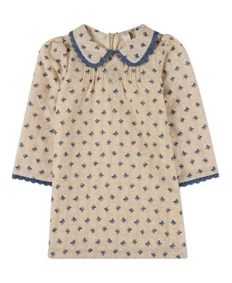 Toddler Girls 3T Embroidered-Bow 100% Cotton Pointelle Lace-Trim Mini-Print Dress