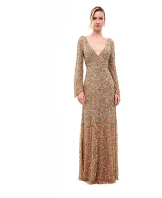 Women's Embellished Sequin V-Neck Maxi Dress