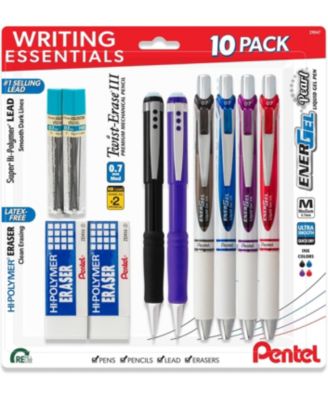 Writing Essentials 10pack - 4 EnerGel pens, 2 Twist Erase III 0.7mm mechanical pencils, 2 Hi-Polymer block erasers, 2 Hi-Polymer 0.7mm HB lead