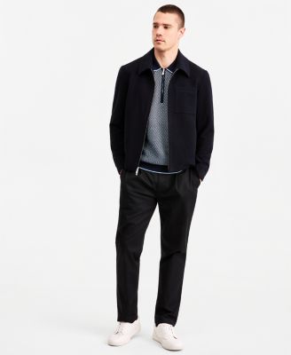 Men's Wool Blend Jacket, Wilton Quarter-Zip Short-Sleeve Sweater Polo Shirt, & Hampstead Modern-Fit Chino Solid Pants