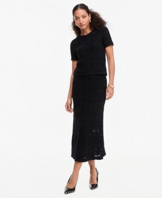 Women's Metallic Crochet Stripe Sweater Skirt
