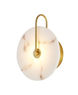 Round Alabaster Wall Sconce, Natural Marble Lampshade, Hardwired Circular Sconce LED Modern Wall Lamp for Bedroom, Stairs, Living Room