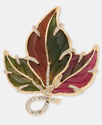 Pav&eacute; Hanging Leaf Pin