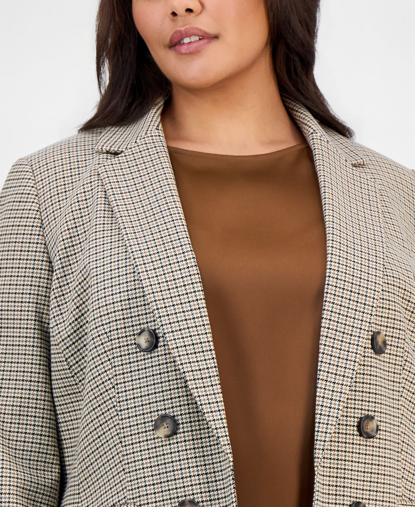 Женский пиджак Jones New York Plus Size Double-Breasted Houndstooth Blazer, цвет: Натуральный верблюжий — фото 3
