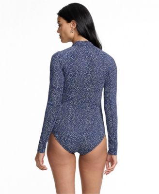Women's Tugless Long Sleeve Rash Guard One Piece Swimsuit