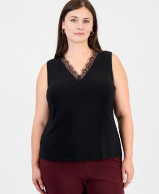 Plus Size V-Neck Lace-Trim Tank