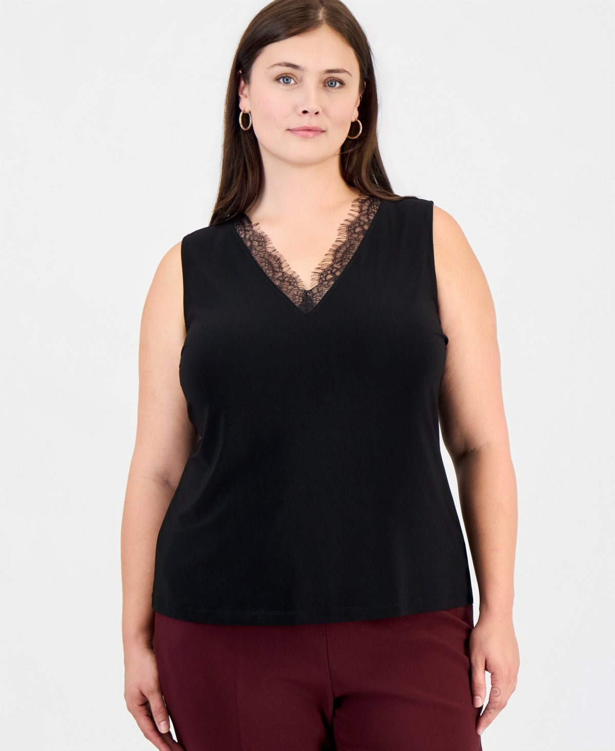 Anne Klein Plus V-Neck Lace-Trim Tank