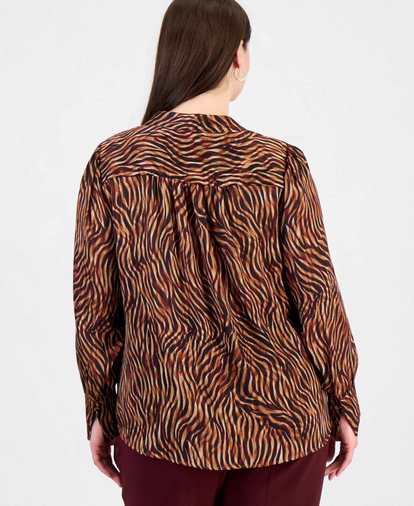 Женская блузка Anne Klein Plus Size Long-Sleeve V-Neck Pleat-Front, цвет: Разноцветный — фото 4
