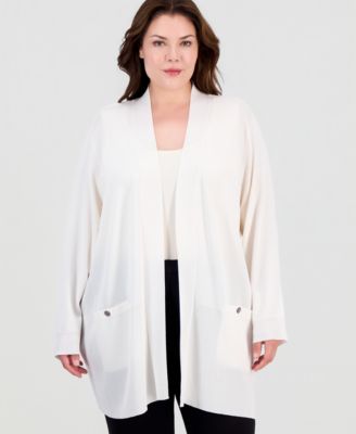 Plus Size Collarless Open-Front Cardigan 