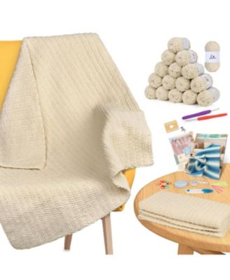 Beginner Crochet Blanket Kit - Soft Chenille Yarn, Instructions and Accessories