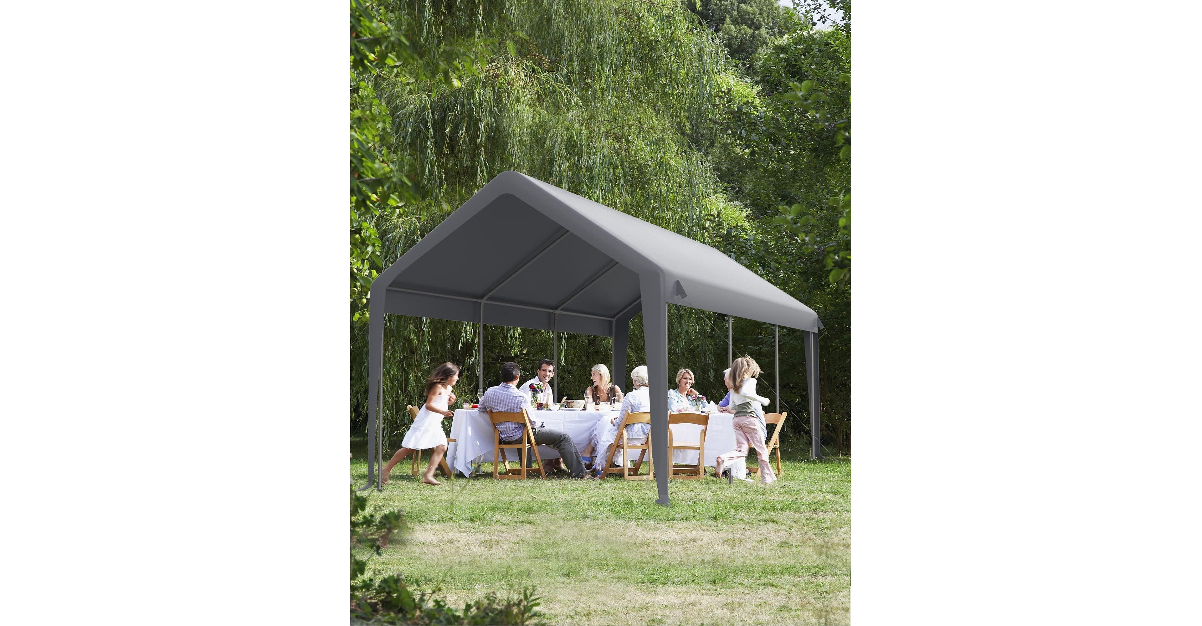 homfan 10x20Feet Carport Canopy – Waterproof Uv Front and Sidewalls, 200G Pe Tarpaulin Replacement for Garage Car Tent