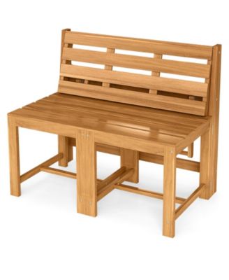 3-in-1 Outdoor Acacia Wood Loveseat Bench Furniture with Slatted Seat