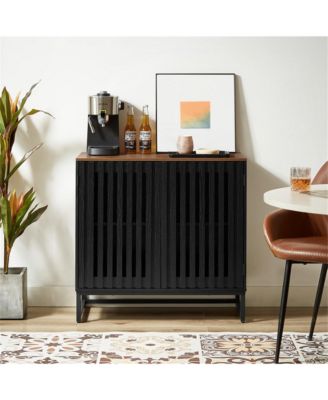 Modern Storage Cabinet with Slatted Grille Striped Door, MDF Dresser Sideboard with Metal Legs