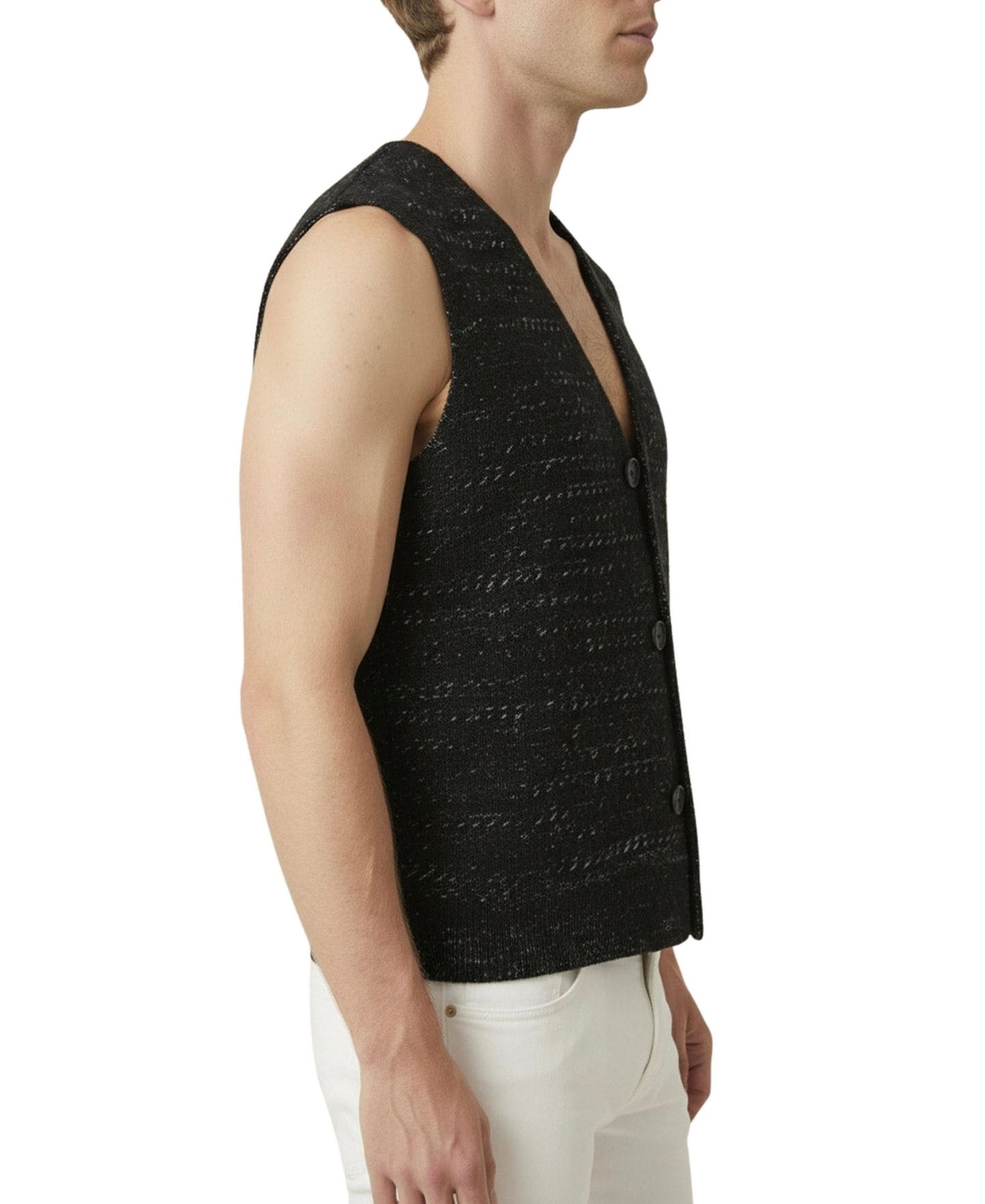 Мужской жилет Modenaire Textured V-Neck Button-Front Knit Vest, цвет: Чёрный — фото 3