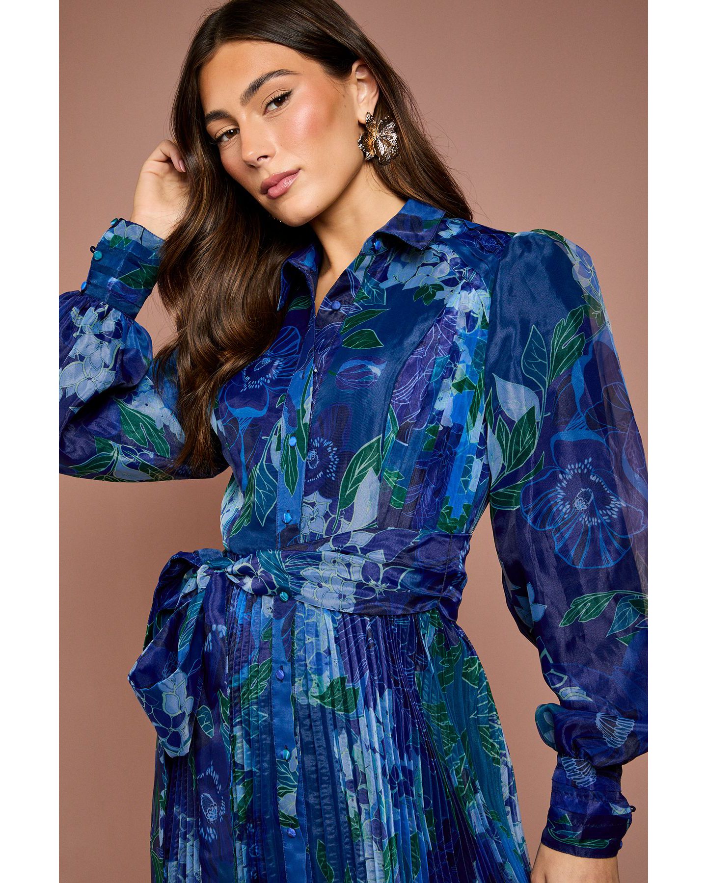 Женское платье Coast Floral Organza Shirt Dress, цвет: Синий — фото 4