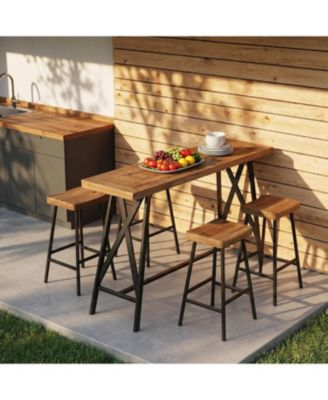 Solid Wood Bar Table:63" long counter height pub table with metal footrest.Industrial tall bistro table for dining room,kitchen,basement