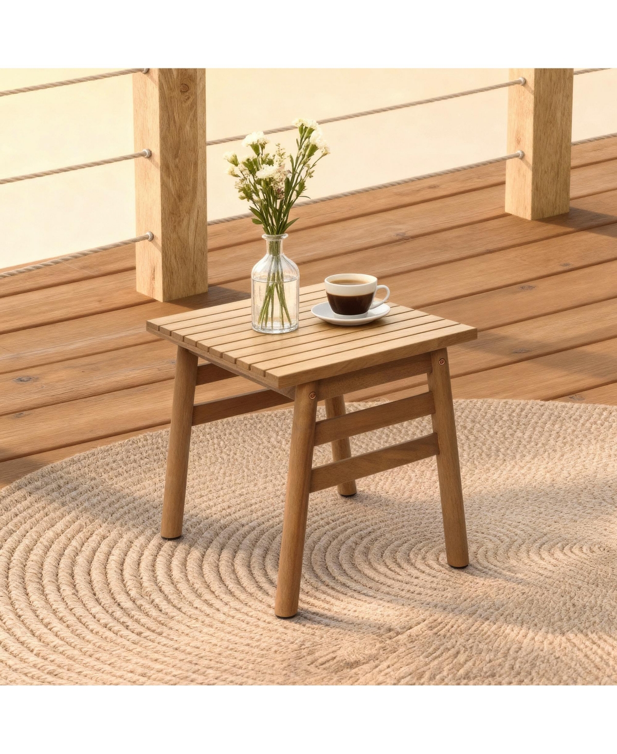 LuxenHome 18.5" Square Outdoor Side Tables for Patio, Acacia Wood Outdoor End Table with Slatted Top, Wooden Patio Table for Balcony, Patio, Porch
