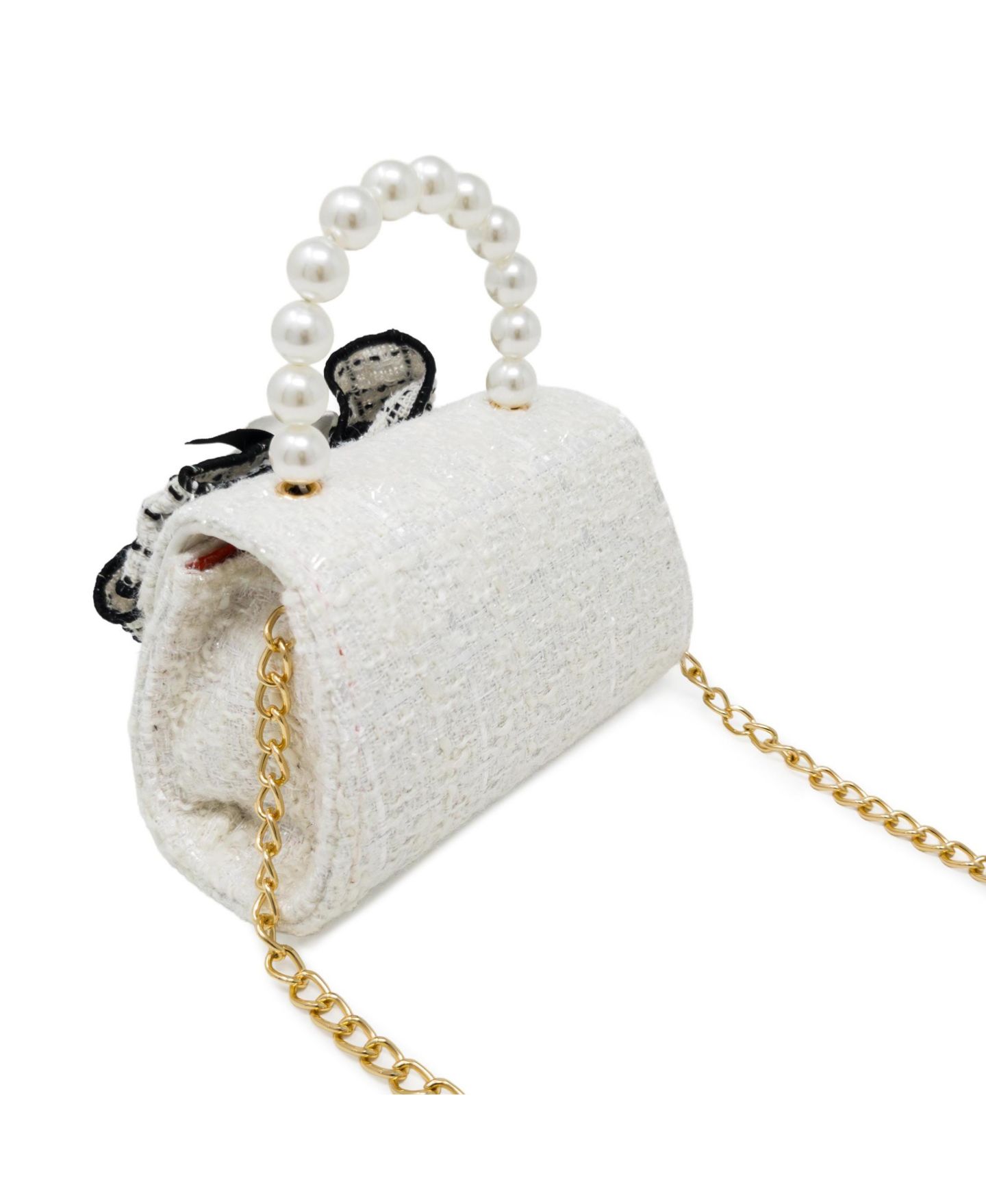 Детская сумка Puttisu Coco Ribbon Kids Tweed Handbag with Pearl Handle, цвет: Слоновая кость жемчужный — фото 5