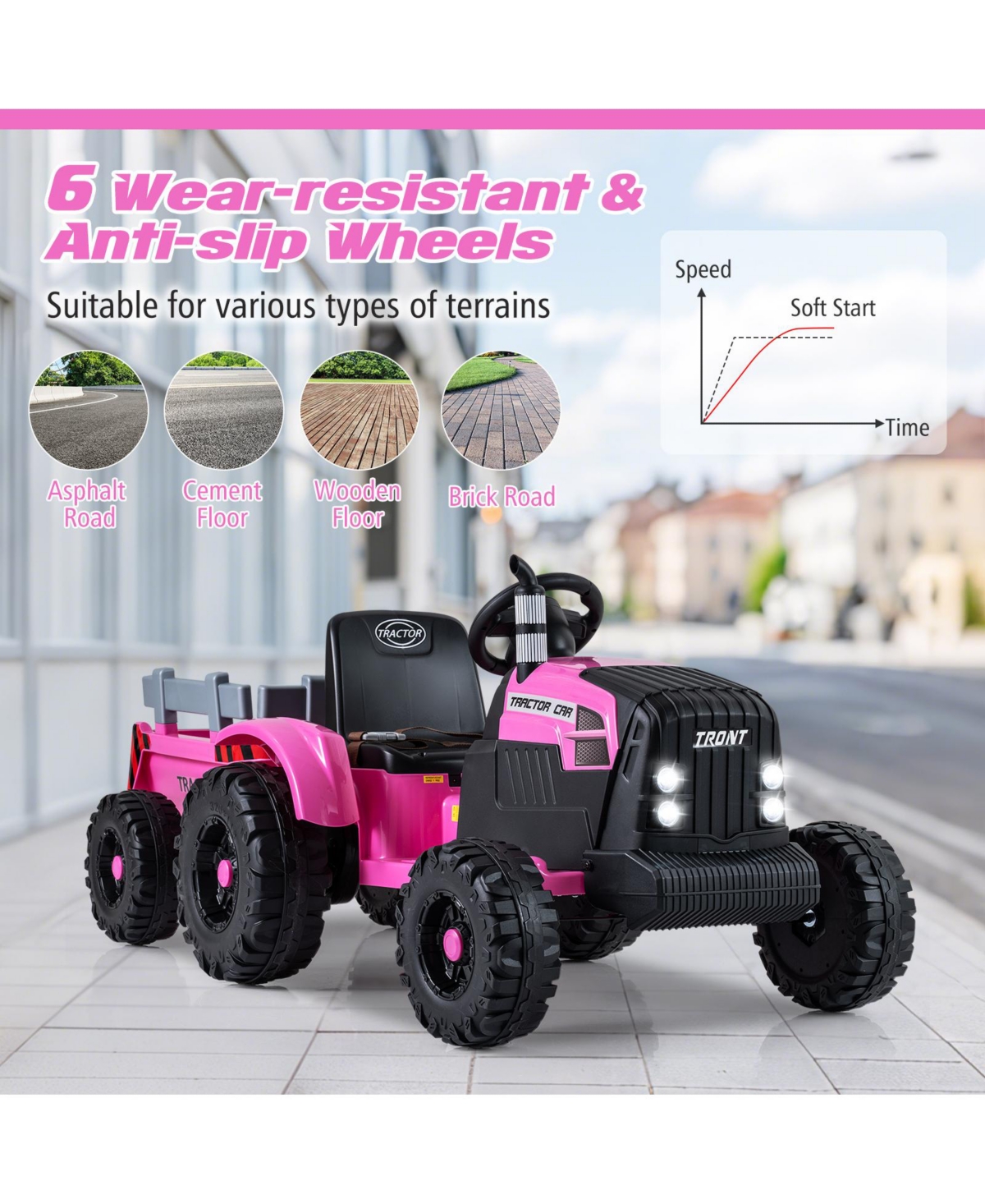 Mecale 24V Kids Ride-On Tractor with Trailer and Remote Control, Age 3-8