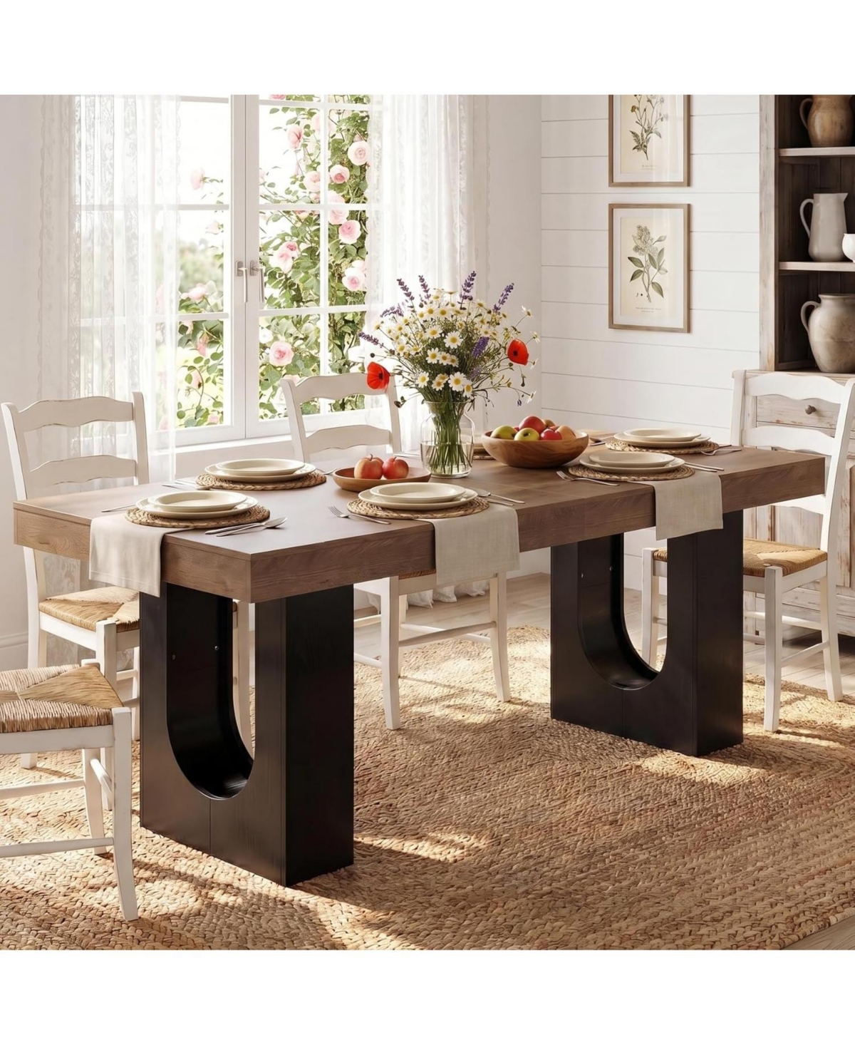 Tribesigns 78.7" Rectangular Dining Table for 6-8 People, Modern Farmhouse Kitchen and Dining Room Table with Sculptural Pedestal Base