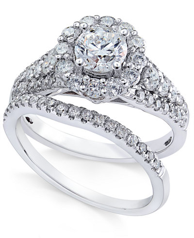 Diamond Halo Bridal Set (1-3/4 ct. t.w.) in 14k White Gold - Rings ...