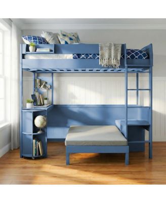Wood Loft Bed with Desk Sofa Storage and Light