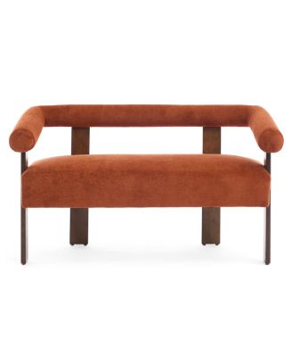  Modern Curved Boucle Loveseat with Ergonomic Backrest and Rubberwood Legs
