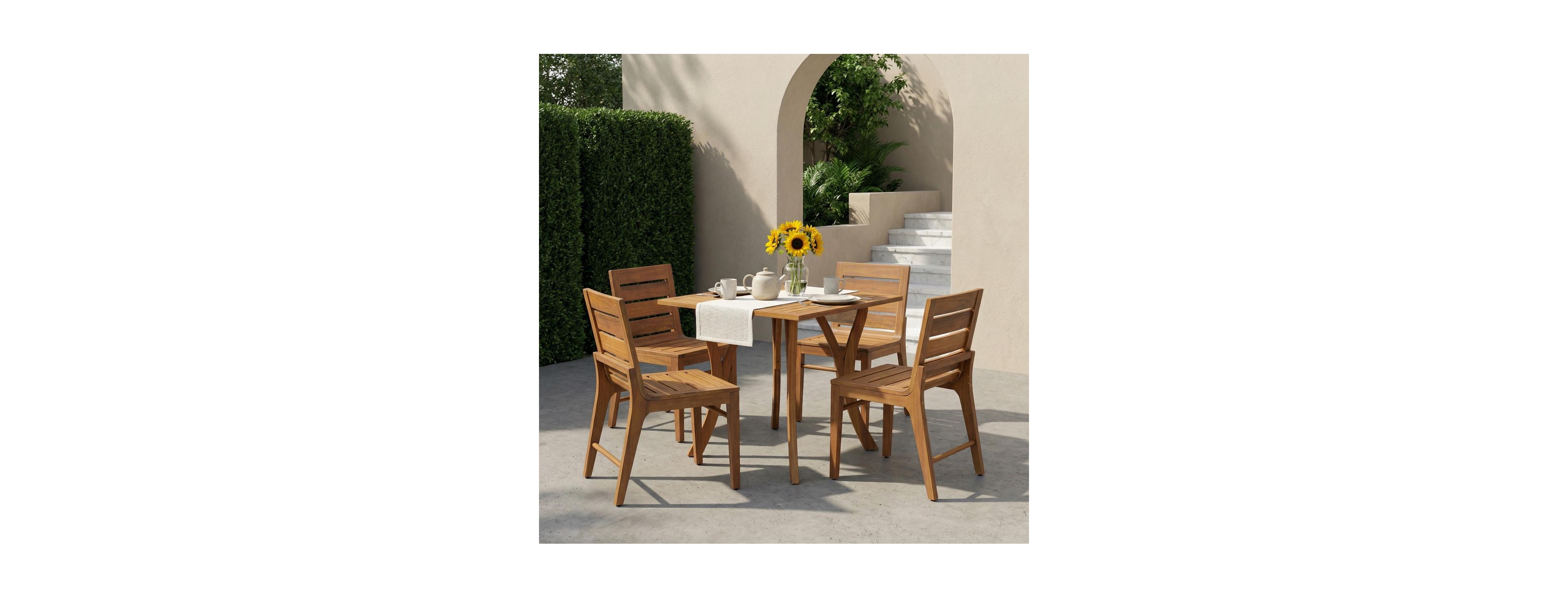 Asagikoiai 5-Piece Outdoor Dining Set, Acacia Wood Patio Bistro Set for Small Spaces