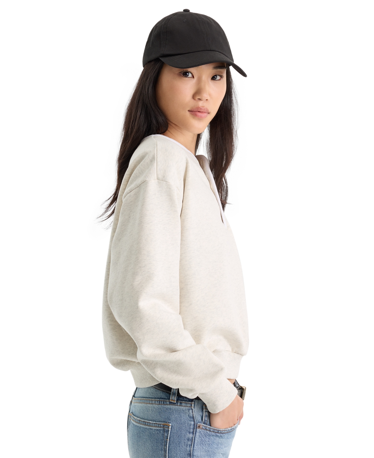 Good American Women's The Brushed Fleece Henley Neck Top