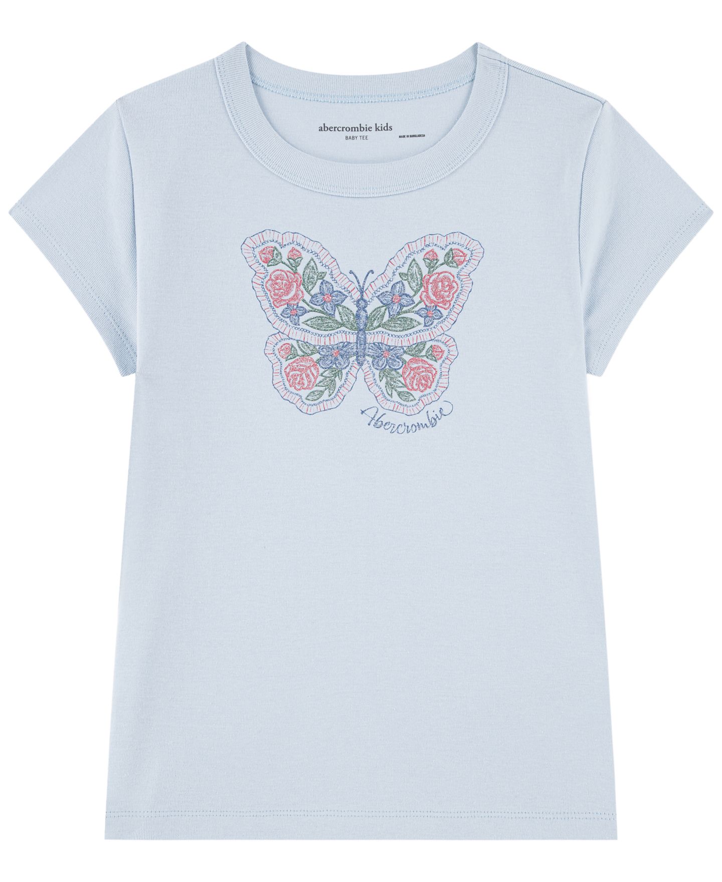 Футболка abercrombie kids Butterfly Raglan Short-Sleeve T-Shirt для девочек, цвет: Синий — фото 1