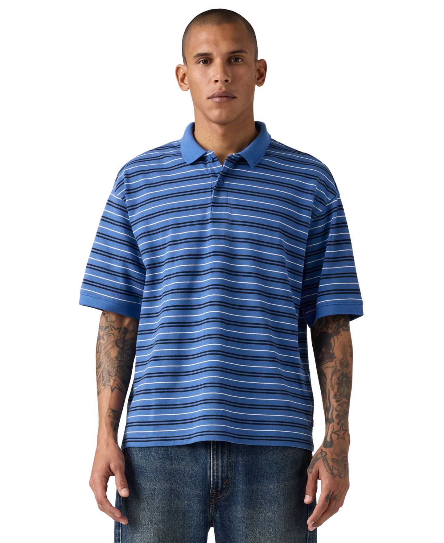 Мужское поло Levi's Striped Pattern Boxy Polo Shirt, цвет: Delft — фото 2
