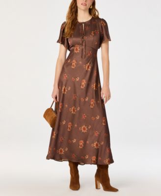 floral dresses for women Ovina Smocked Drop-Waist Maxi Dress Long sleeves Black floral fall maternity friendy