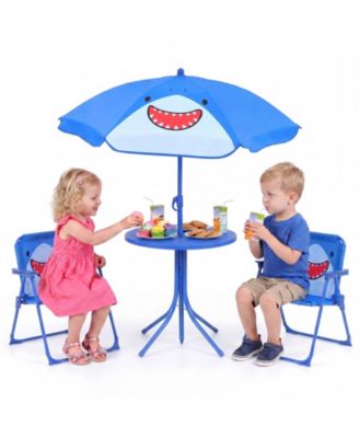 Kid's Picnic Table Outdoor Table and Chair Set 2 Folding Chairs and Adjustable Umbrella