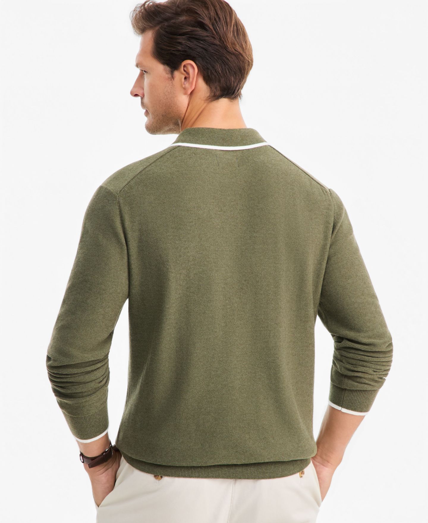 Мужской свитер Club Room Tipped Long-Sleeve Polo Sweater, цвет: Morning Dove Hthr — фото 7