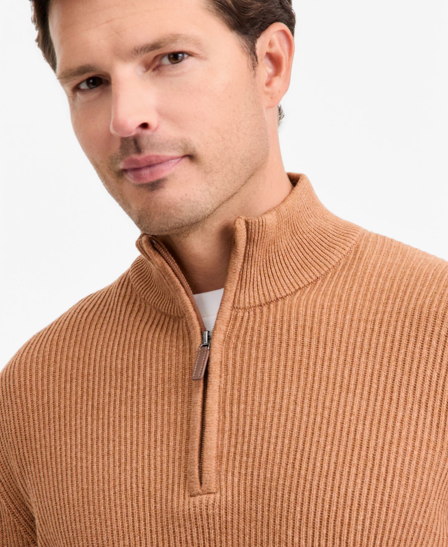 Мужской кардиган Club Room Cotton Refined Cardigan Stitch Quarter-Zip, цвет: Bakedwalnuththr — фото 4